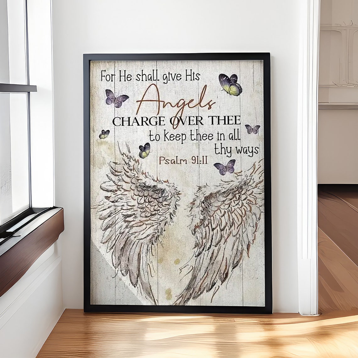 Psalm 91 Verse Angel Wings And Butterflies Christian Scripture Poster