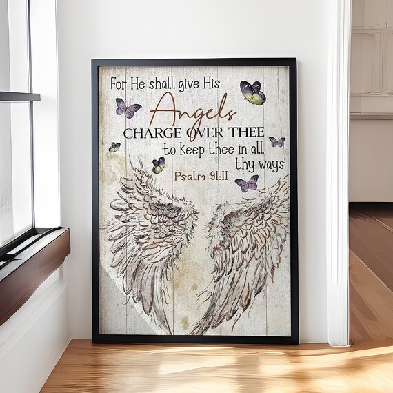 Psalm 91 Verse Angel Wings And Butterflies Christian Scripture Poster