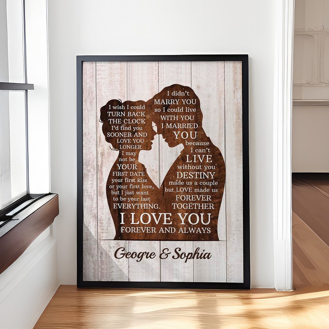 Romantic Couple Silhouette Love Message Rustic Farmhouse Poster