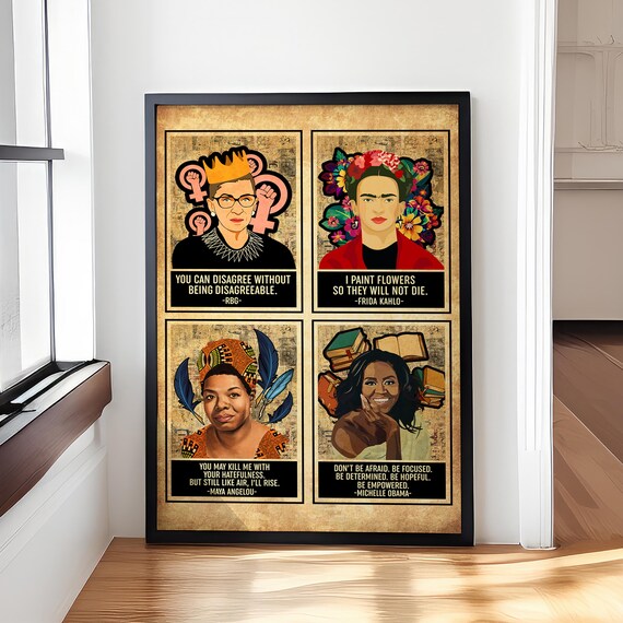 Feminist Women Icons Four Panel Quote Portrait Vintage Poster