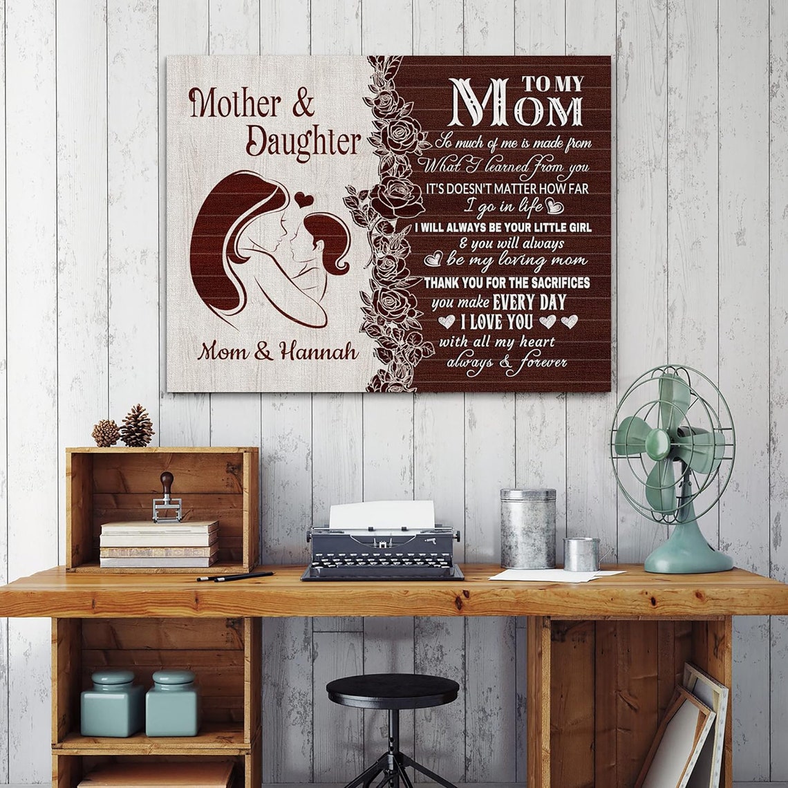 Mother Daughter Embrace Rose Silhouette Canvas Wall Art Gift From Mom - Image 3