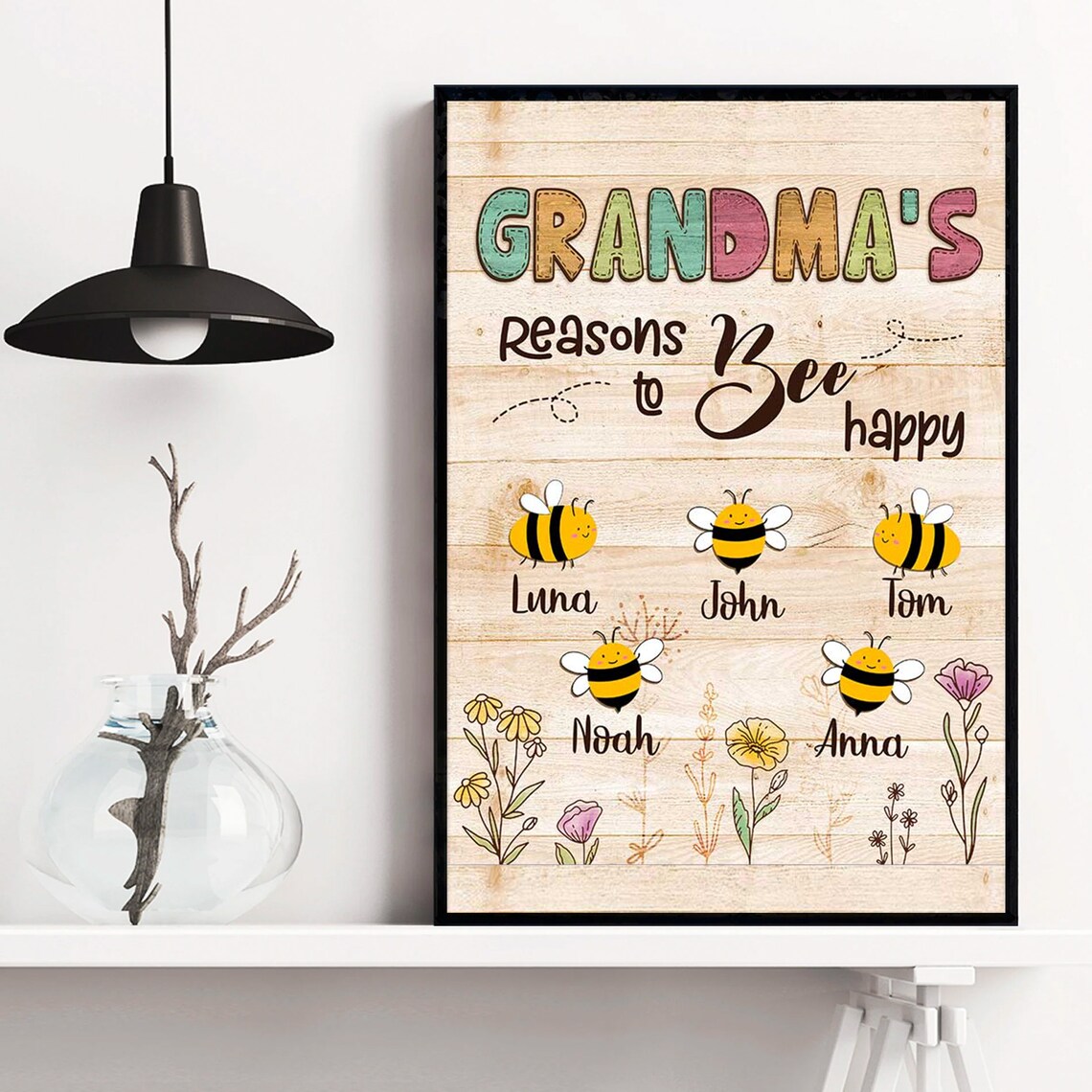 Grandma's Reasons To Bee Happy Cute Bees Family Names Poster - Image 4