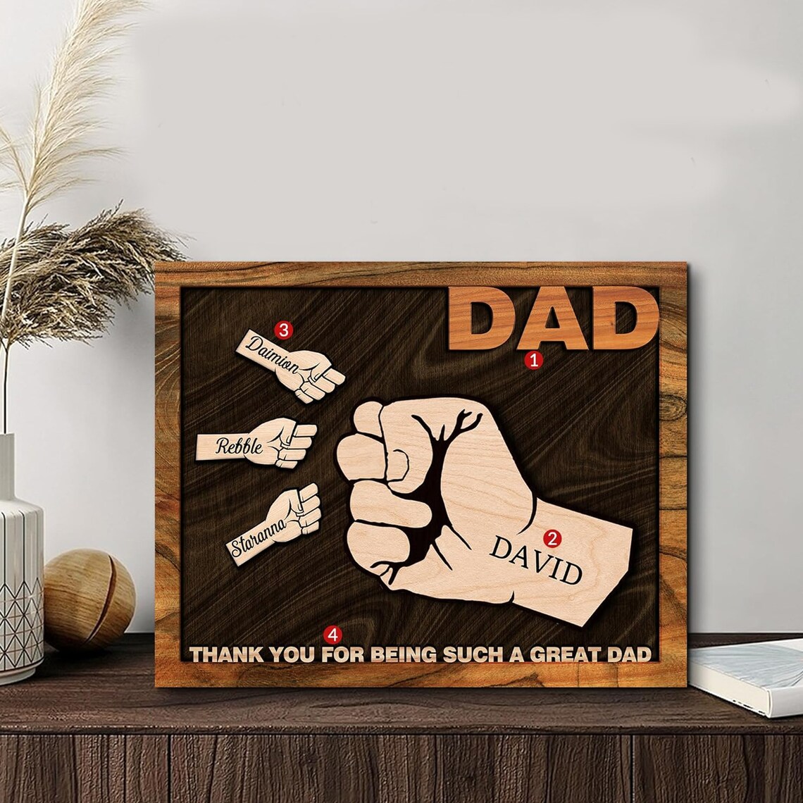 Dad Fist Bump Wood Engraving 'Thank You For Being A Great Dad' Poster - Image 4