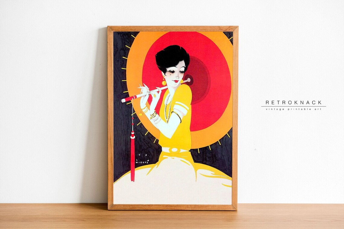 Art Deco Flapper Parasol Flute 1920s Fashion Illustration Art Poster
