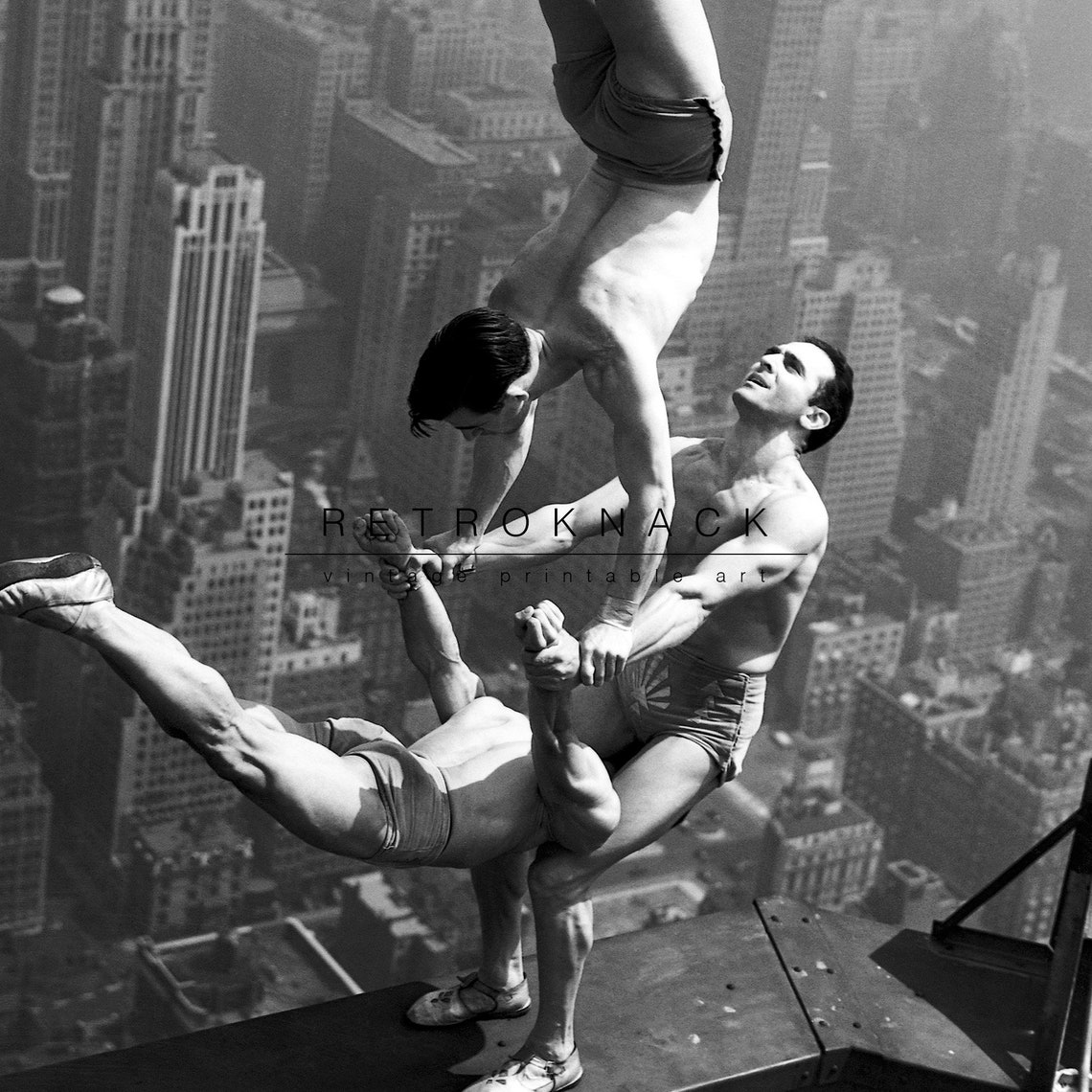 1930s Acrobats Empire State Building Ledge Black White Photo Poster - Image 2