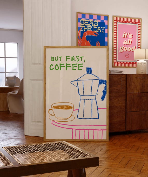 But First Coffee Print Coffee Club Art Kitchen Art Print Trendy Wall Art Poster Minimalist Wall Art Print Dining Room Art Coffee Doodle Art