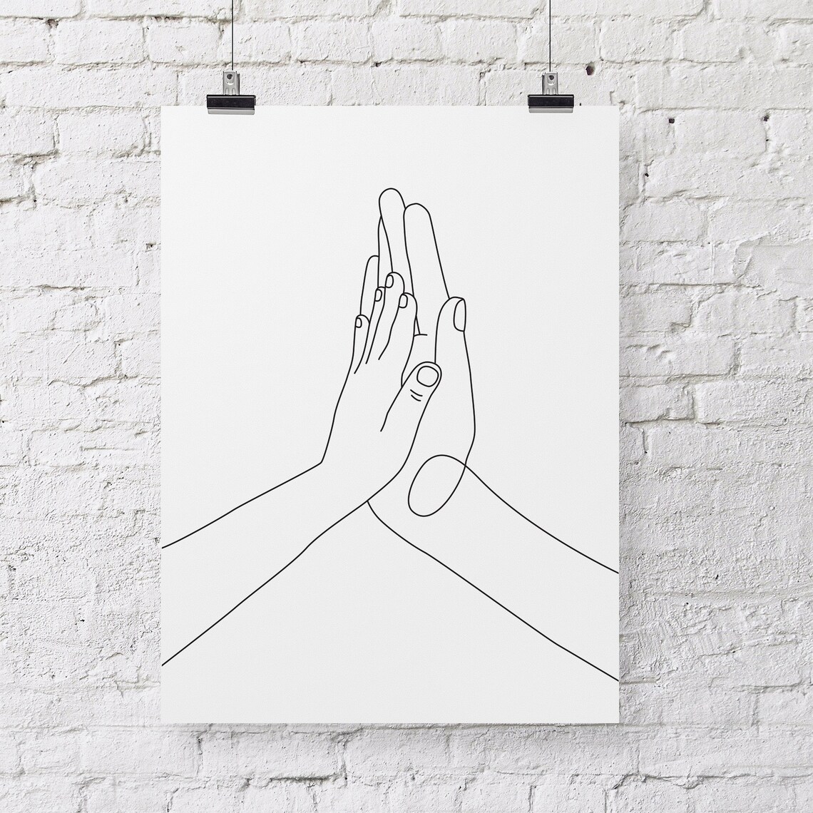 Hi Five Hands Print Line Art Poster Line Print Minimal Hi Five Hands Poster Black White Art Hand Drawing Line Drawing - Image 3