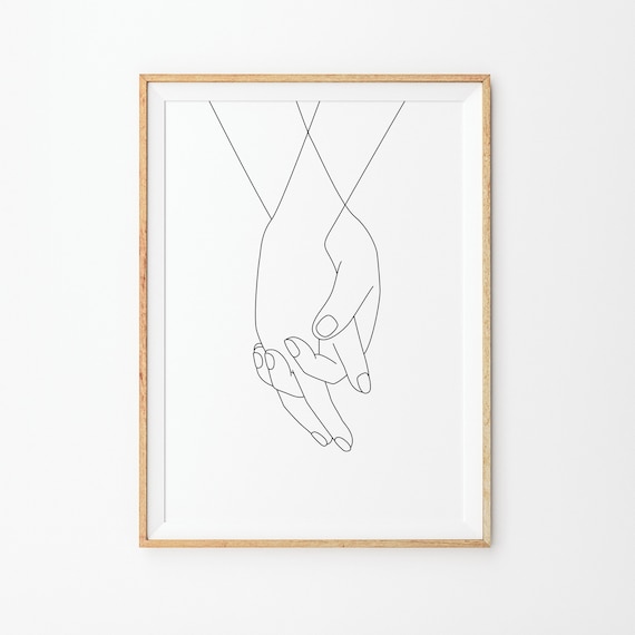Intertwined Couple Hands Single Line Drawing Minimalist Love Poster