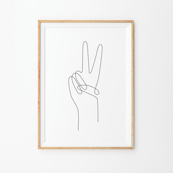 Victory Hand Sign Print Line Art Poster Line Art Minimal Peace Hand Poster Black White Art Line Print Sketch Hand Drawing