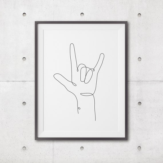 I Love You Hand Sign Print Line Art Poster Line Art Minimal I Love You Hand Poster Black White Art Wall Line Art Prints