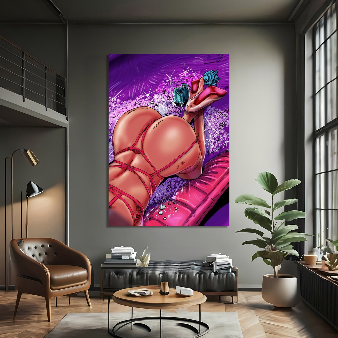 Erotic Painting, Sensual Pose With Floral Accents - Image 3