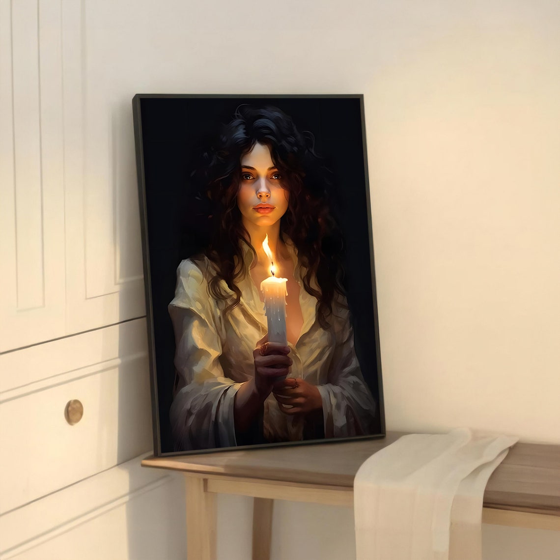 Mysterious Woman Holding Candle, Gothic Art Print - Image 5