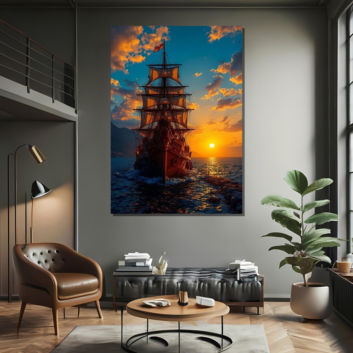Majestic Pirate Ship At Sunset Art Print - Image 2
