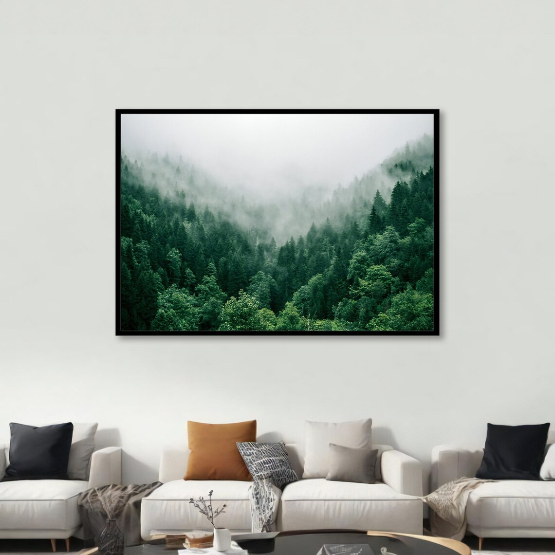 Serene Misty Forest Art Print, Modern Landscape - Image 3