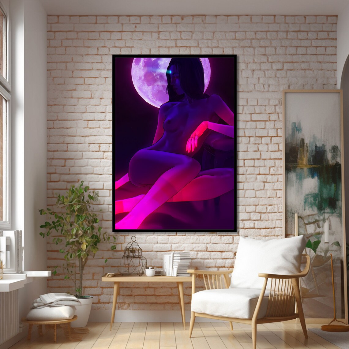 Captivating Erotic Painting, Minimalist Embrace - Image 2