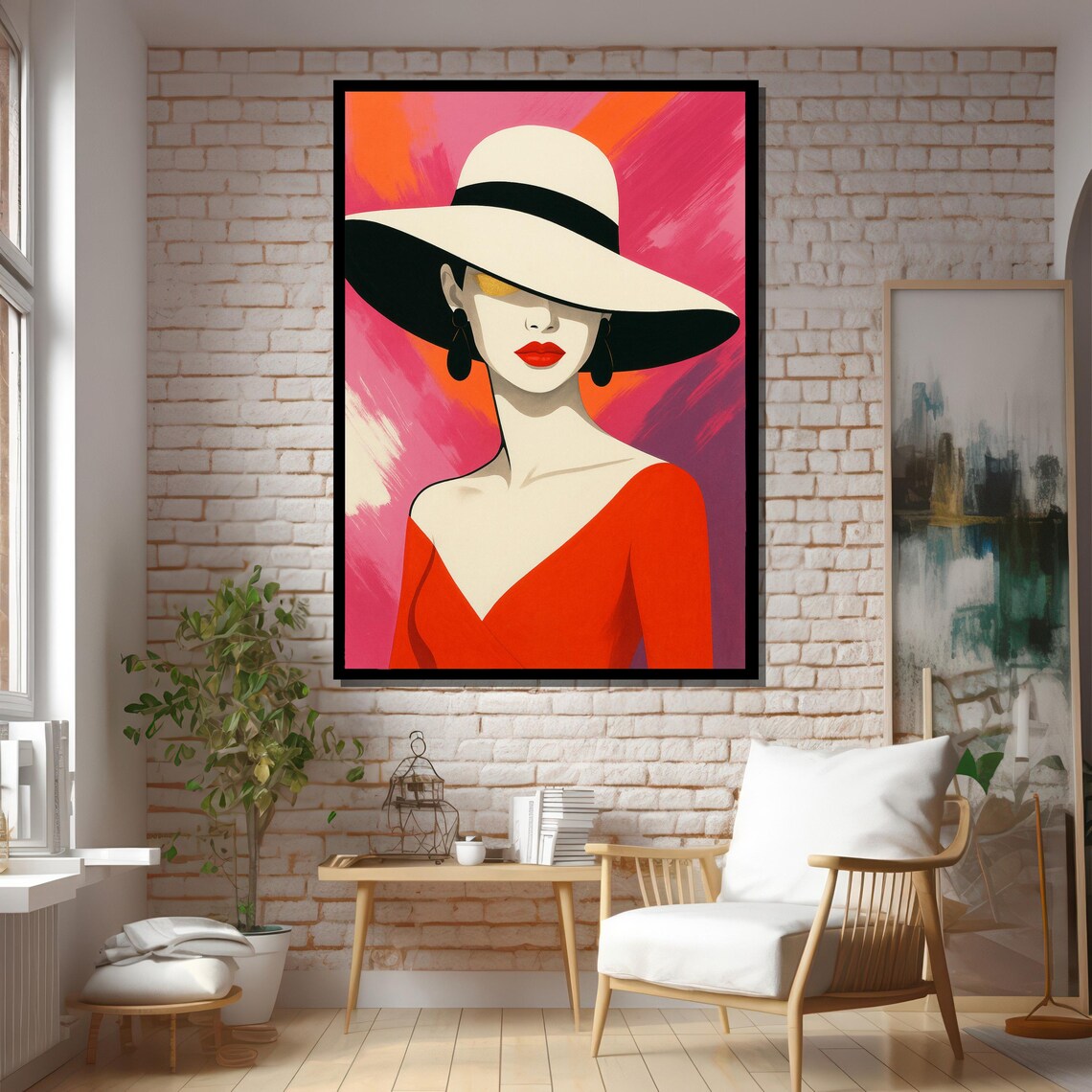 Modern Red Dress Woman Portrait Art Print - Image 5