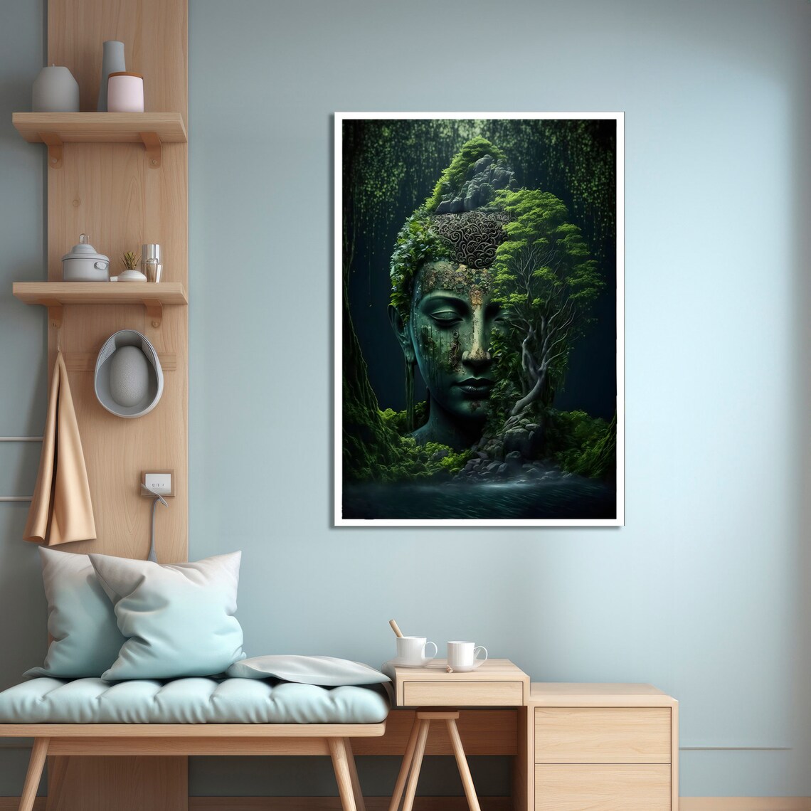 Nature And Buddha Art Print, Serene Tranquil Painting - Image 4