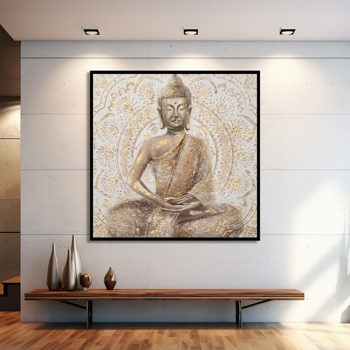 Golden Mandala Buddha Painting, Zen Meditation Decor - Image 2
