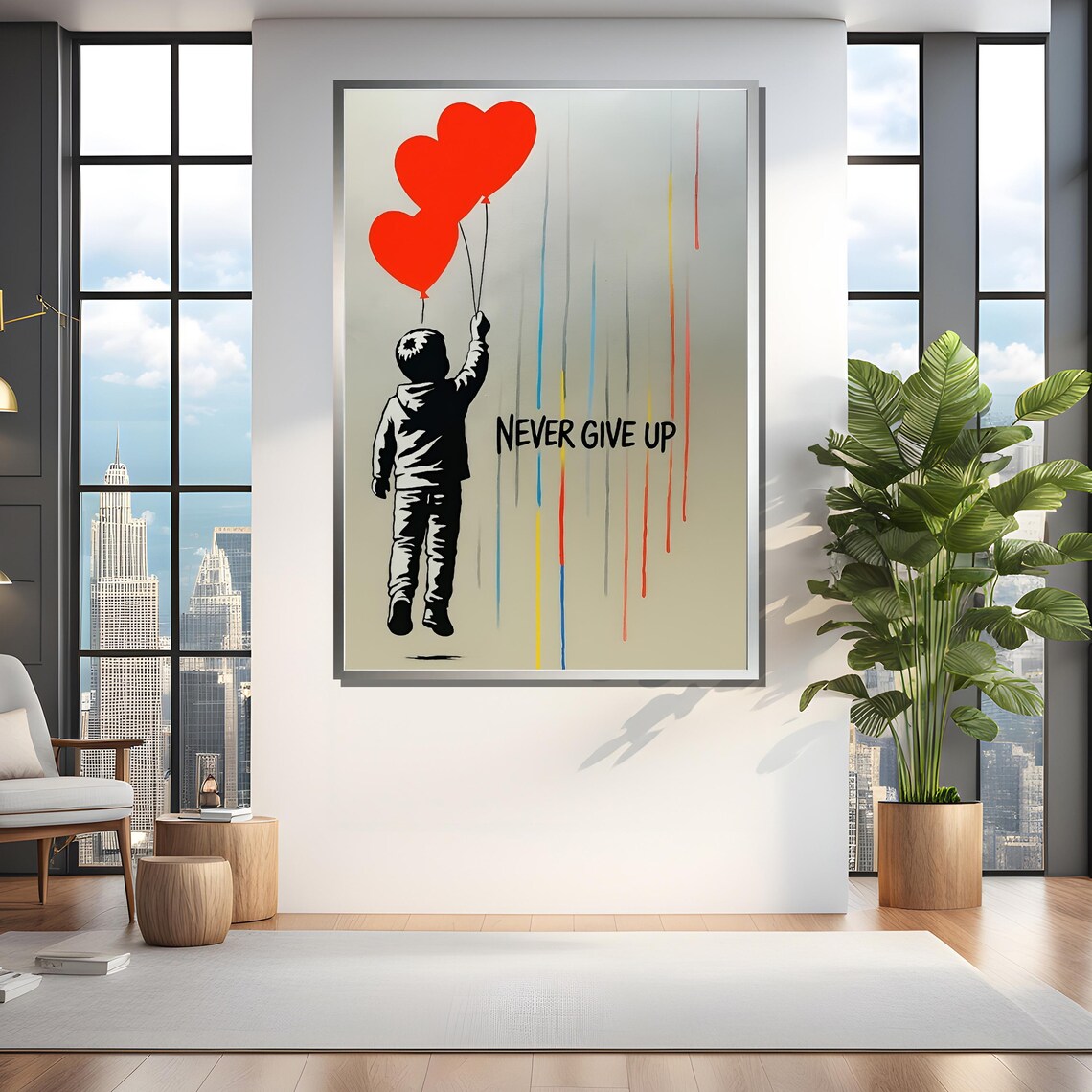 Never Give Up Inspirational Balloon Quote Art - Image 4