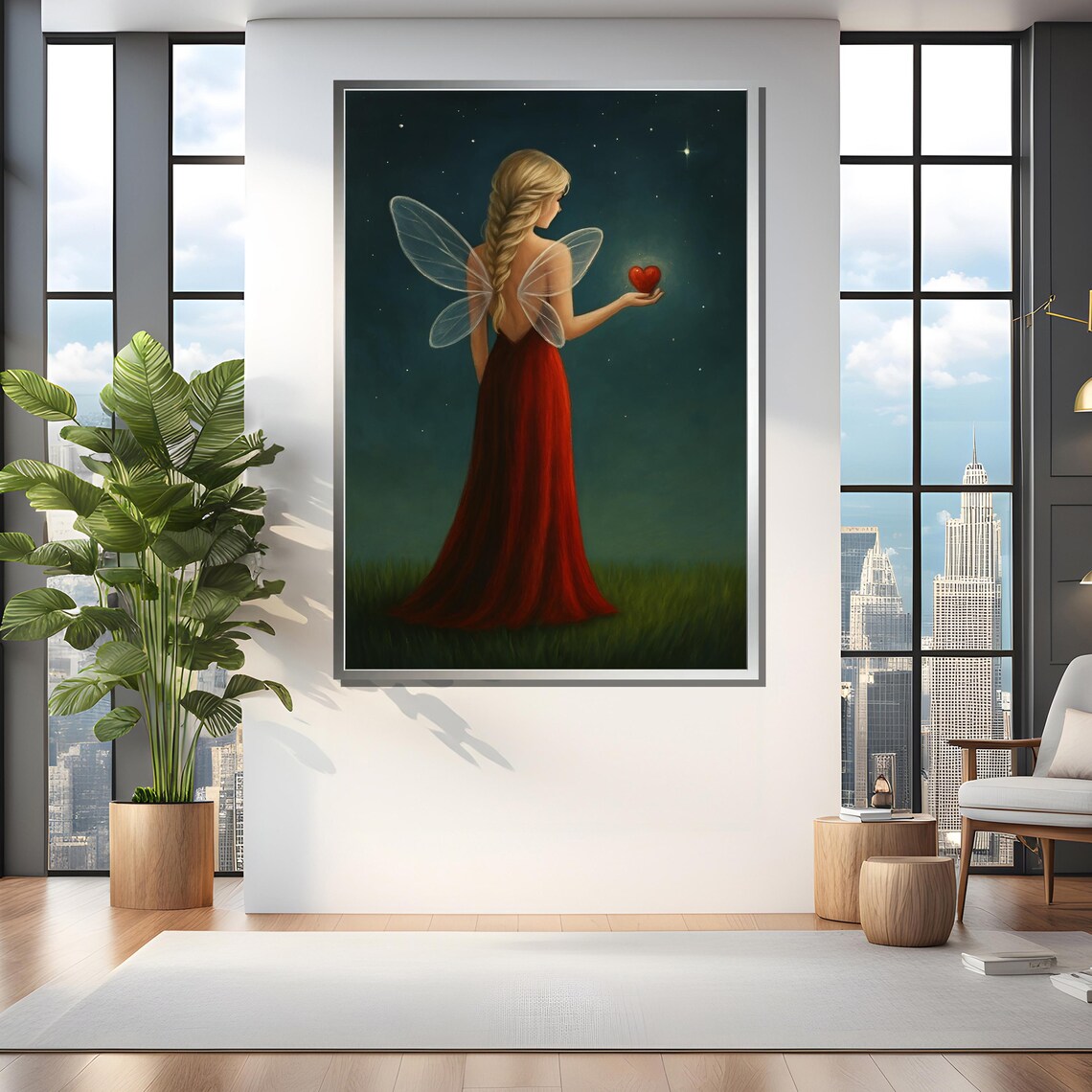 Fairy Girl Holding A Heart Under Stars, Whimsical Bedroom Decor - Image 4