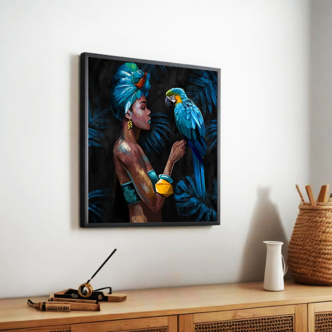 African Woman With Parrot, Vibrant Ethnic Art - Image 5