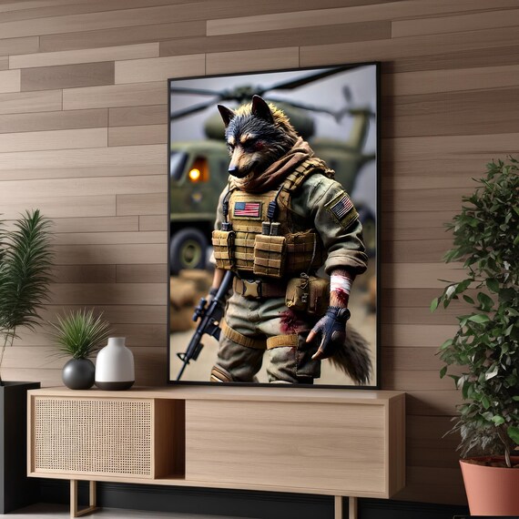 Military Wolf Warrior Tactical Animal Art Print