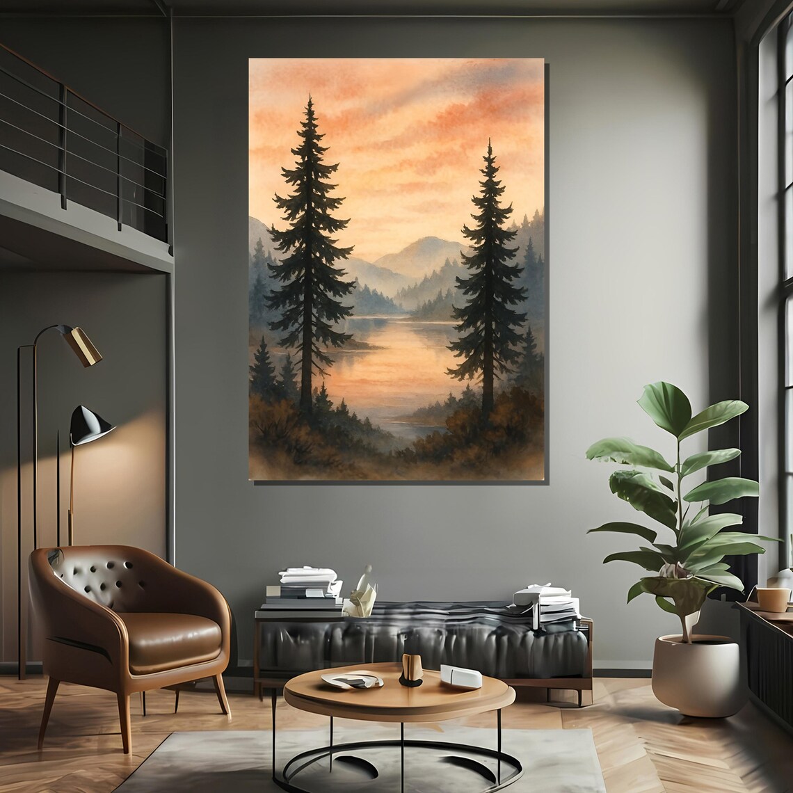 Peaceful Mountain Lake Painting, Serene Nature Art Print - Image 2