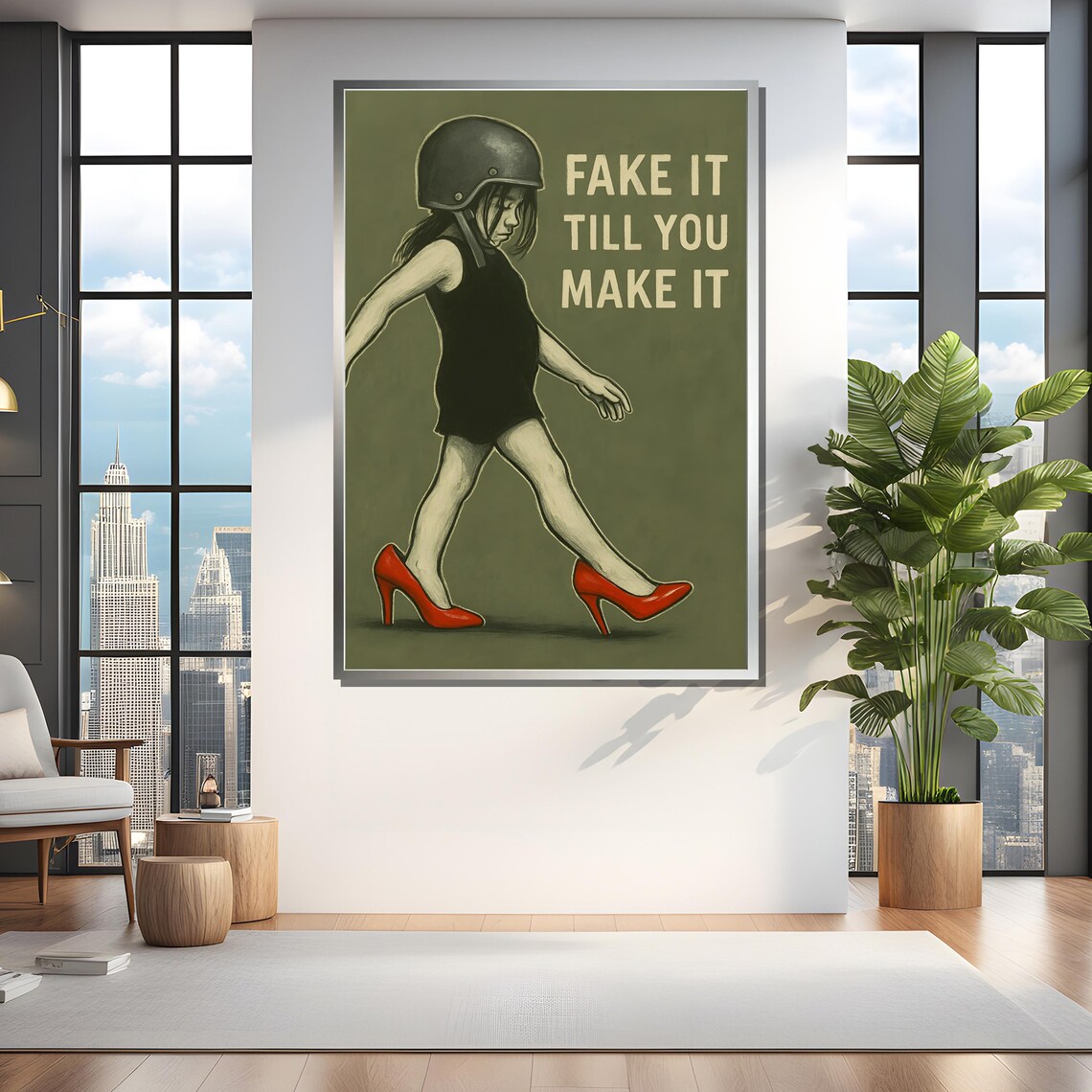 Fake It Till You Make It Motivational Quote Poster Girl in Red Heels - Image 4