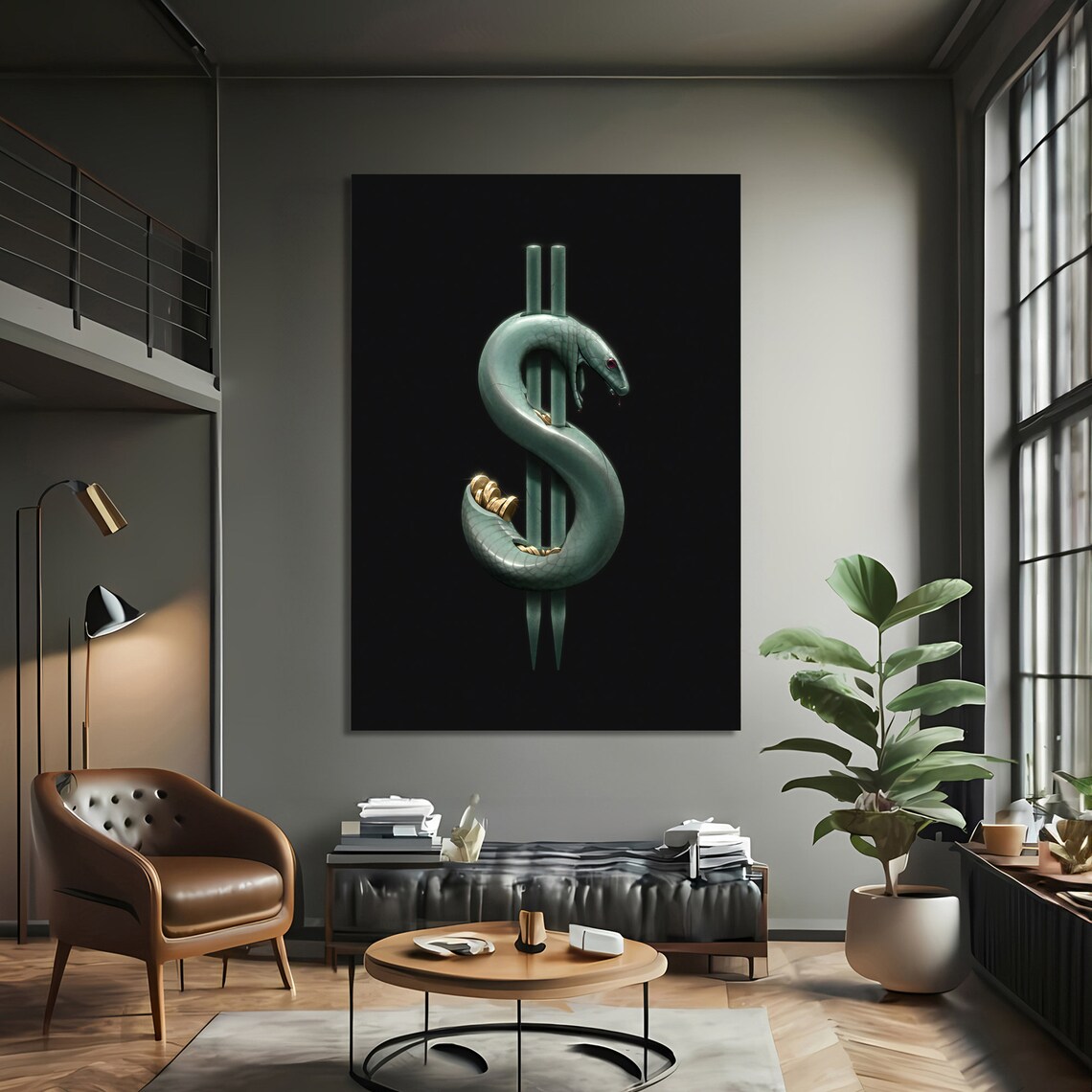 Dollar Sign and Snake, Modern Contemporary Art - Image 3