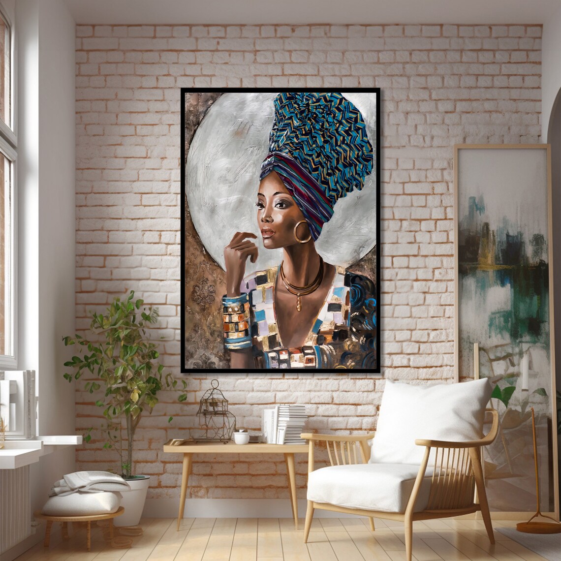 African Woman Portrait, Geometric Ethnic Art - Image 4