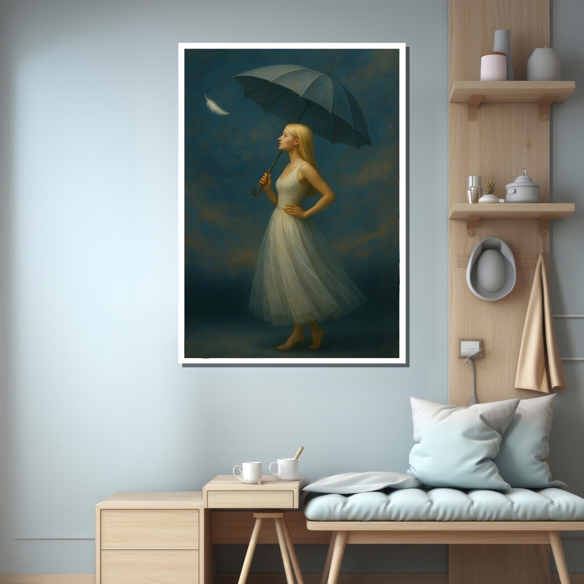 Dreamy Girl Holding Umbrella, Romantic Bedroom Art Print - Image 3