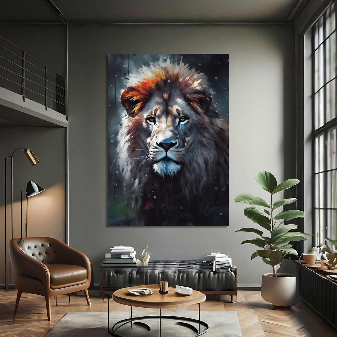 Majestic Lion, Modern Painting Animal Art Print - Image 3