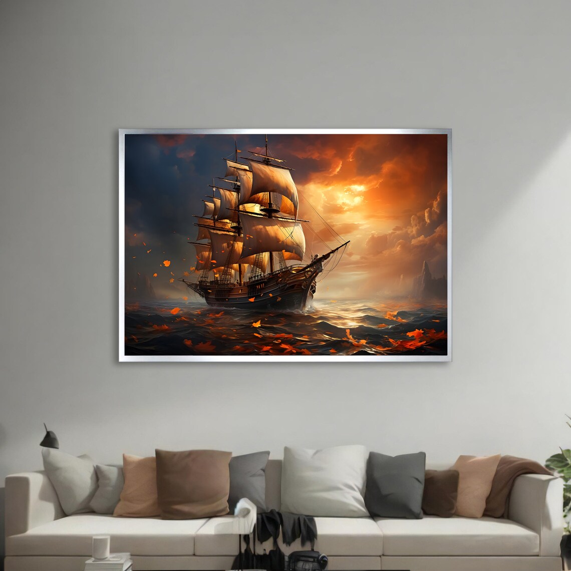 Epic Sailing Ship Art Print, Dramatic Ocean Painting - Image 2