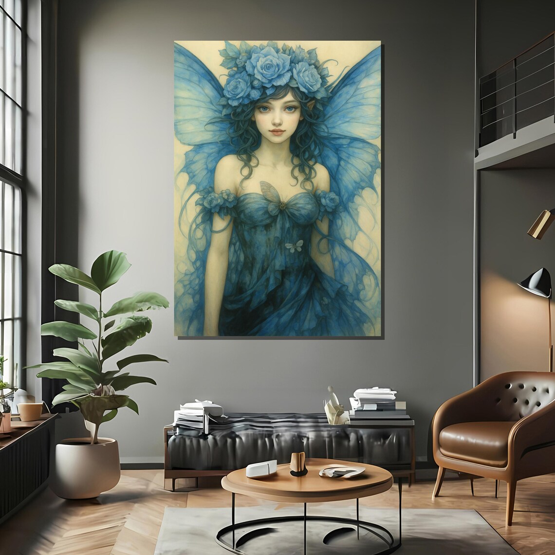 Blue Fairy Girl With Roses And Wings Art Print - Image 2