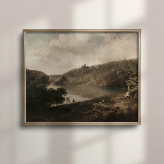 Moody Landscape Art Realism Painting Of Lakeview Rustic Mountain Wall Decor Vintage Cabin Home Decor Framed Poster For Study C16 533