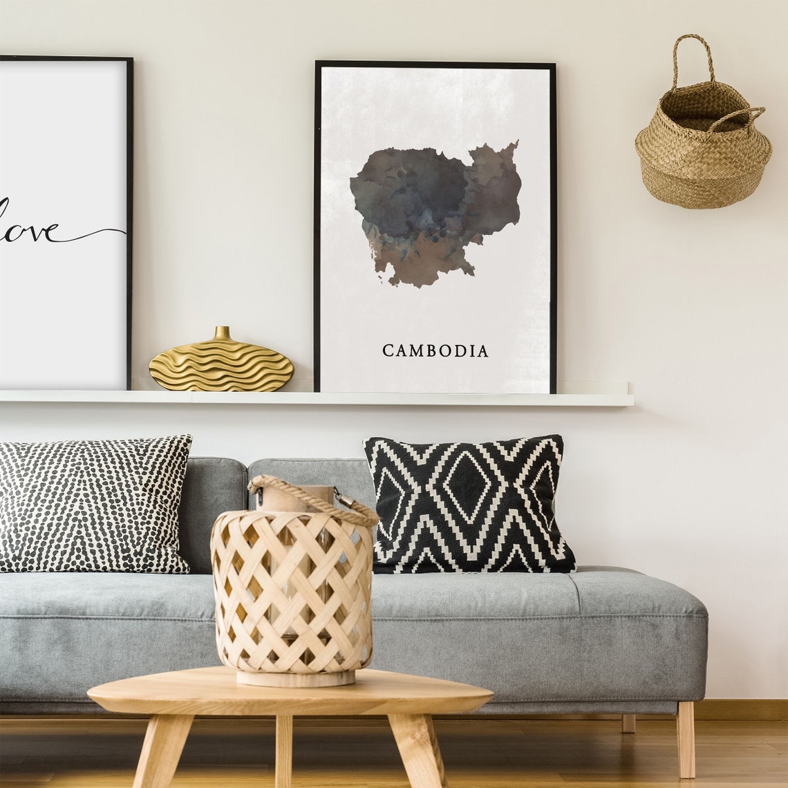 Cambodia Watercolor Country Map Minimalist Modern Asian Travel Poster - Image 4