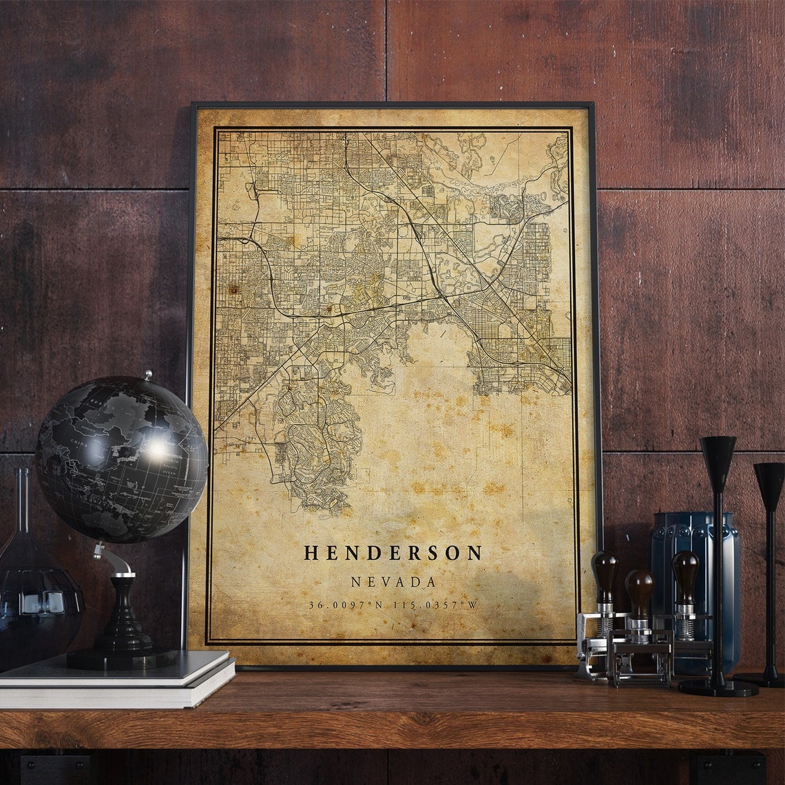 Henderson Nevada Vintage City Street Map Coordinates Wall Poster