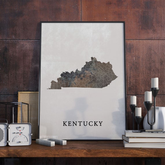 Kentucky Vintage Style Map Print, Travel Poster