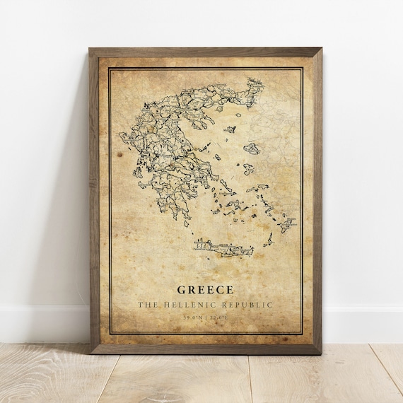 Greece Vintage Map Poster Print, Travel Map