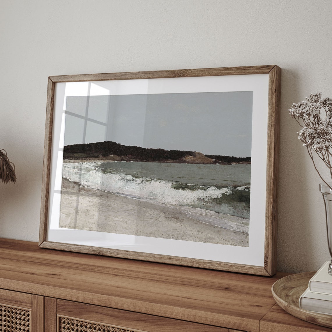 Muted Surf Beach Vintage Gray Coastal Seascape Painting Poster - Image 4