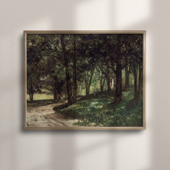 Antique Landscape Oil Painting Rustic Farmhouse Wall Decor Vintage Nature Art Country Home Decor C16 411