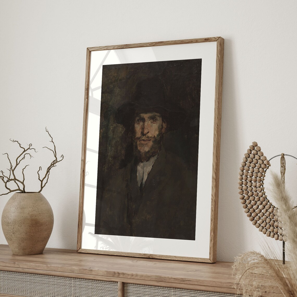Antique Dark Portrait Gentleman Black Hat Vintage Oil Painting Poster - Image 4