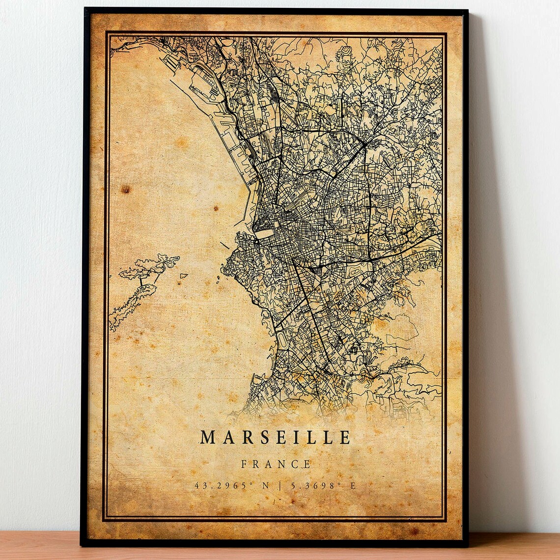 Marseille France Vintage City Street Map European Coast Travel Poster - Image 4