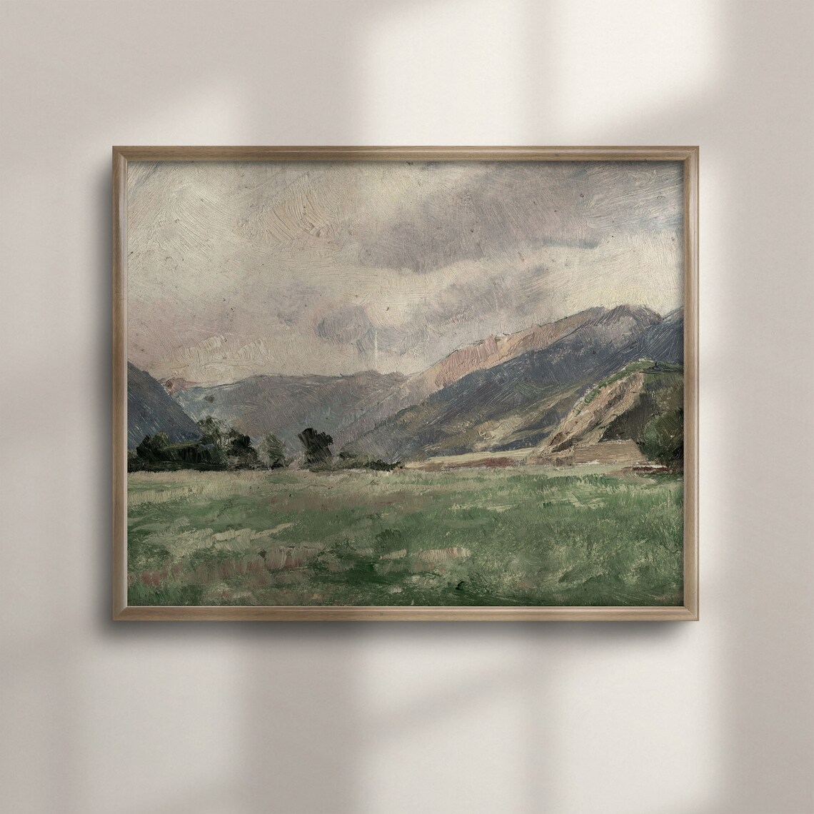 Vintage Meadow Landscape Art Print, Farmhouse Cottage Core