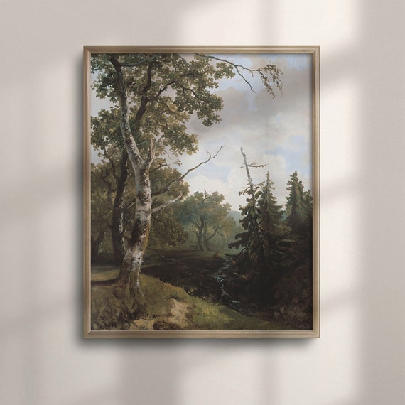 Vertical Nature Art Forest Lodge Oil Painting Vintage Landscape Poster Wall Art For Rustic Decor Woods And Wilderness C16 814