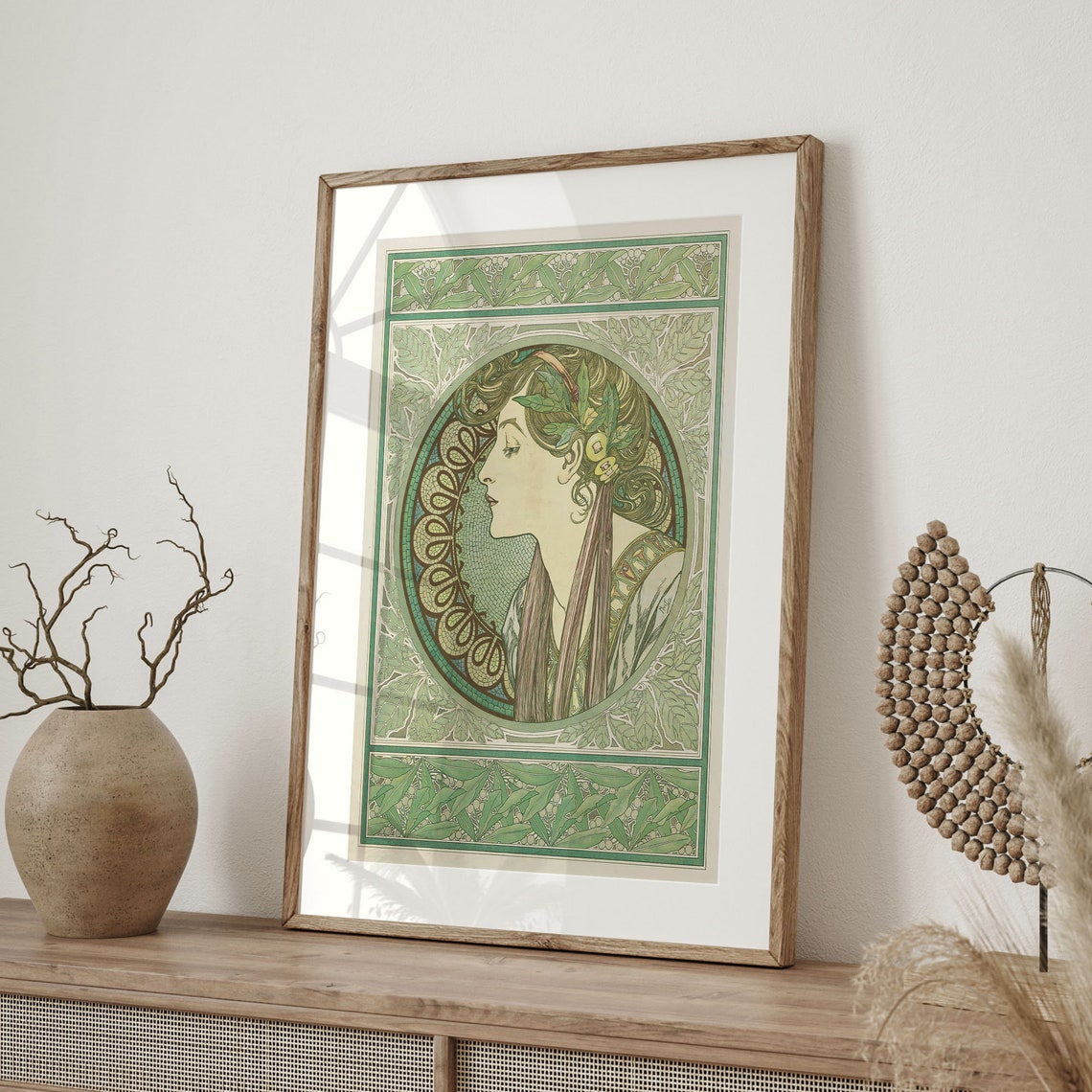 Alphonse Mucha Art Nouveau Woman Profile Laurel Medallion Poster - Image 4