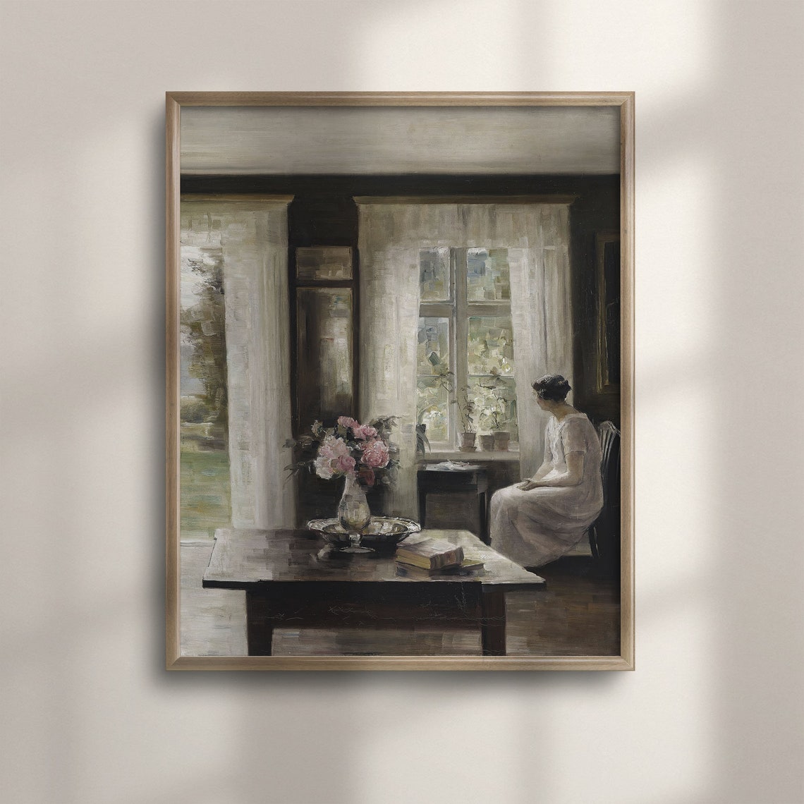 Woman By Window Vintage Interior Quiet Domestic Scene Antique Poster