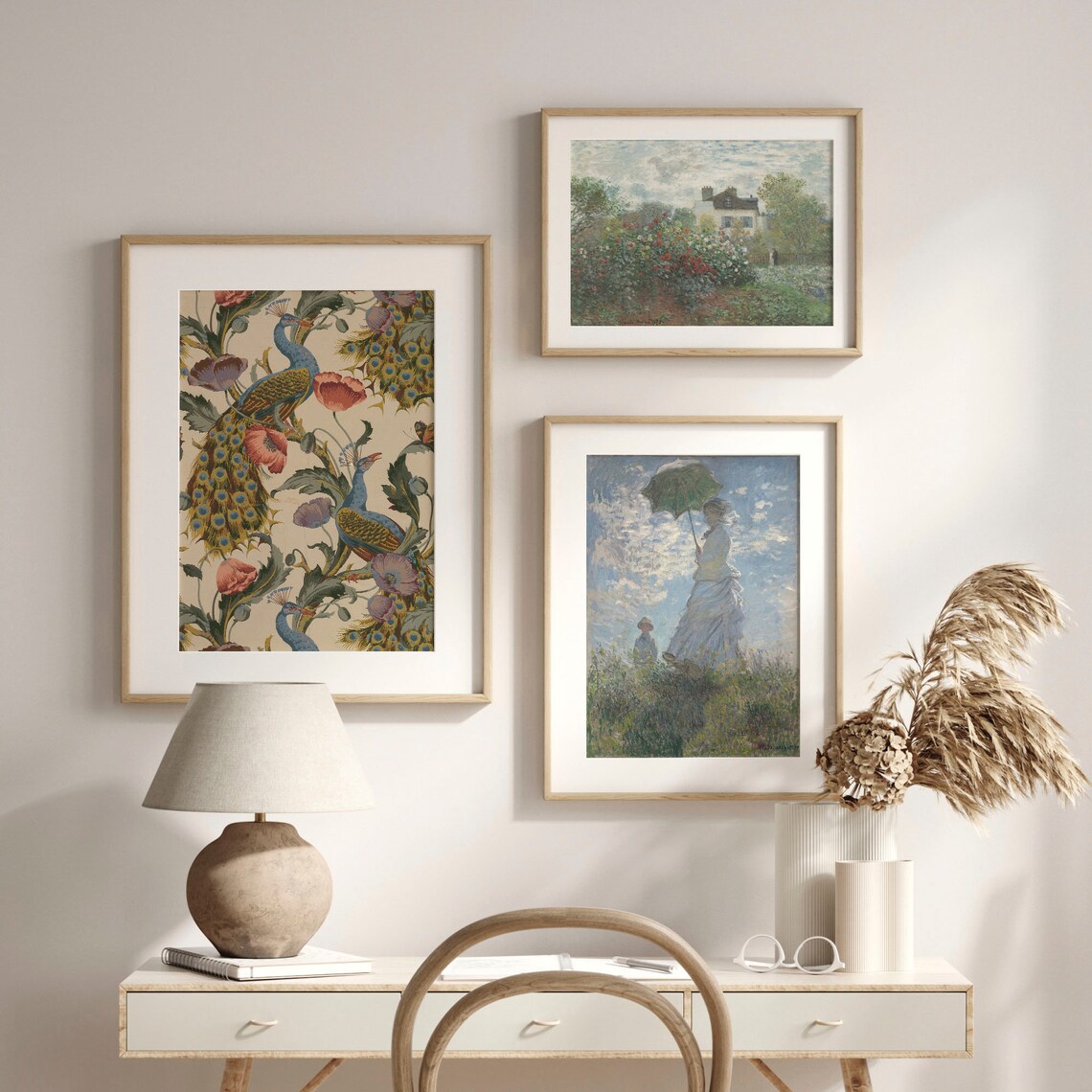 Vintage Peacock And Poppies Botanical Bird Art Print - Image 2