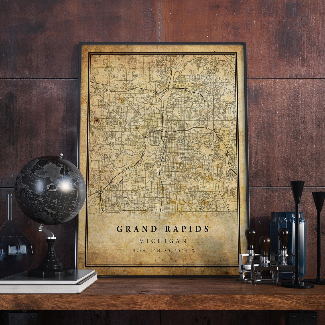 Grand Rapids Vintage Map Poster, Rustic City Artwork