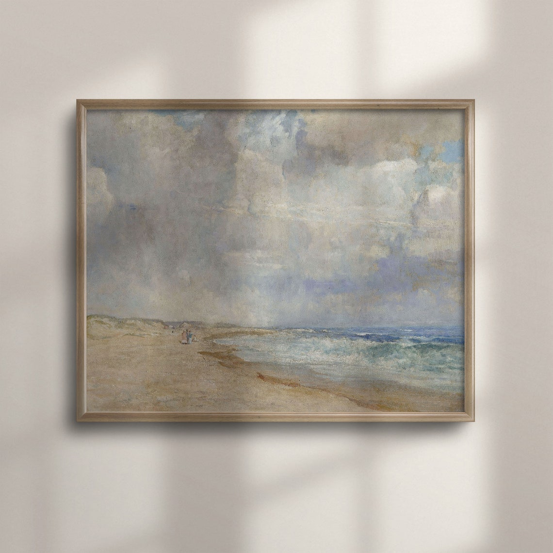 Vintage Beach Seascape Waves Cloudy Sky Couple Walk Art Poster